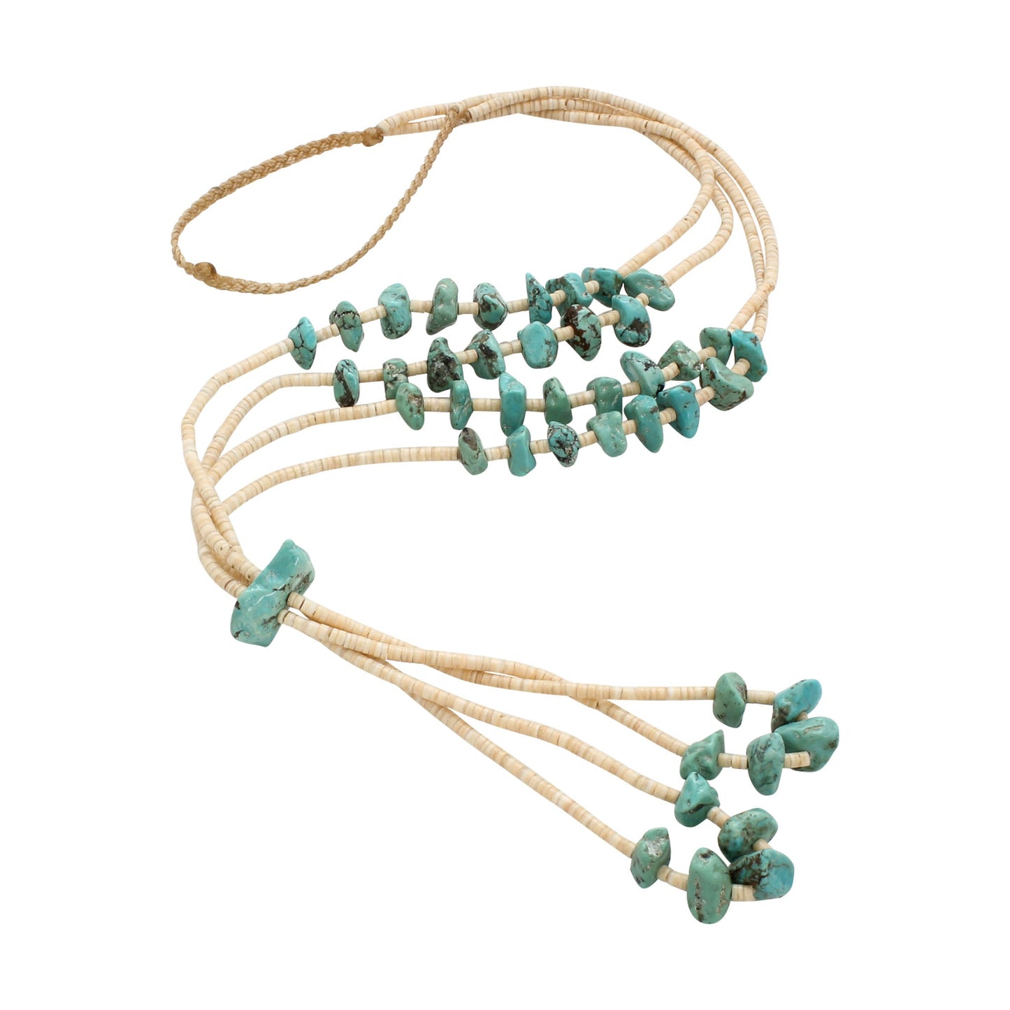 Vintage Native American Kewa Jocla Necklace With Turquoise & Shell Beads - Turquoise & Tufa