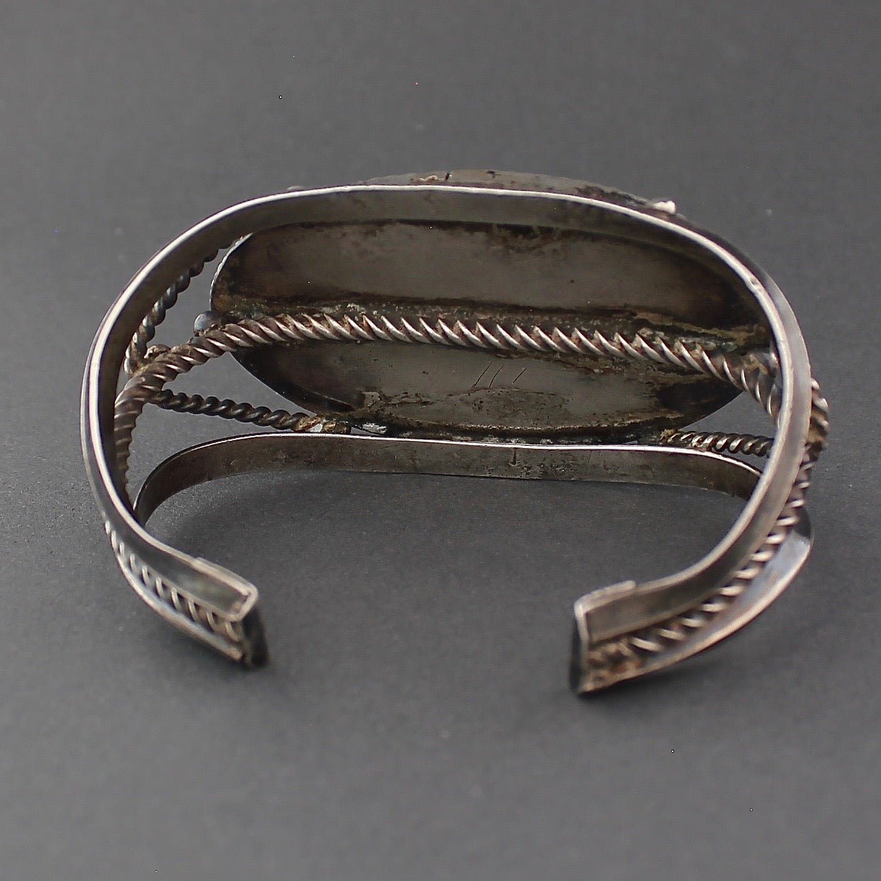 Vintage Navajo Bracelet With Elongated Turquoise Stone - Turquoise & Tufa