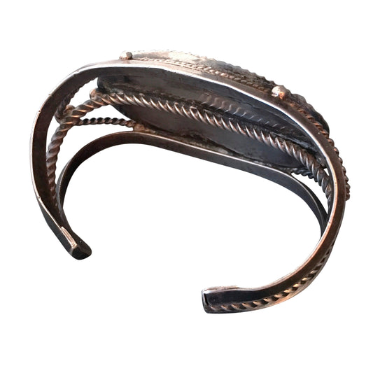 Vintage Navajo Bracelet With Elongated Turquoise Stone - Turquoise & Tufa