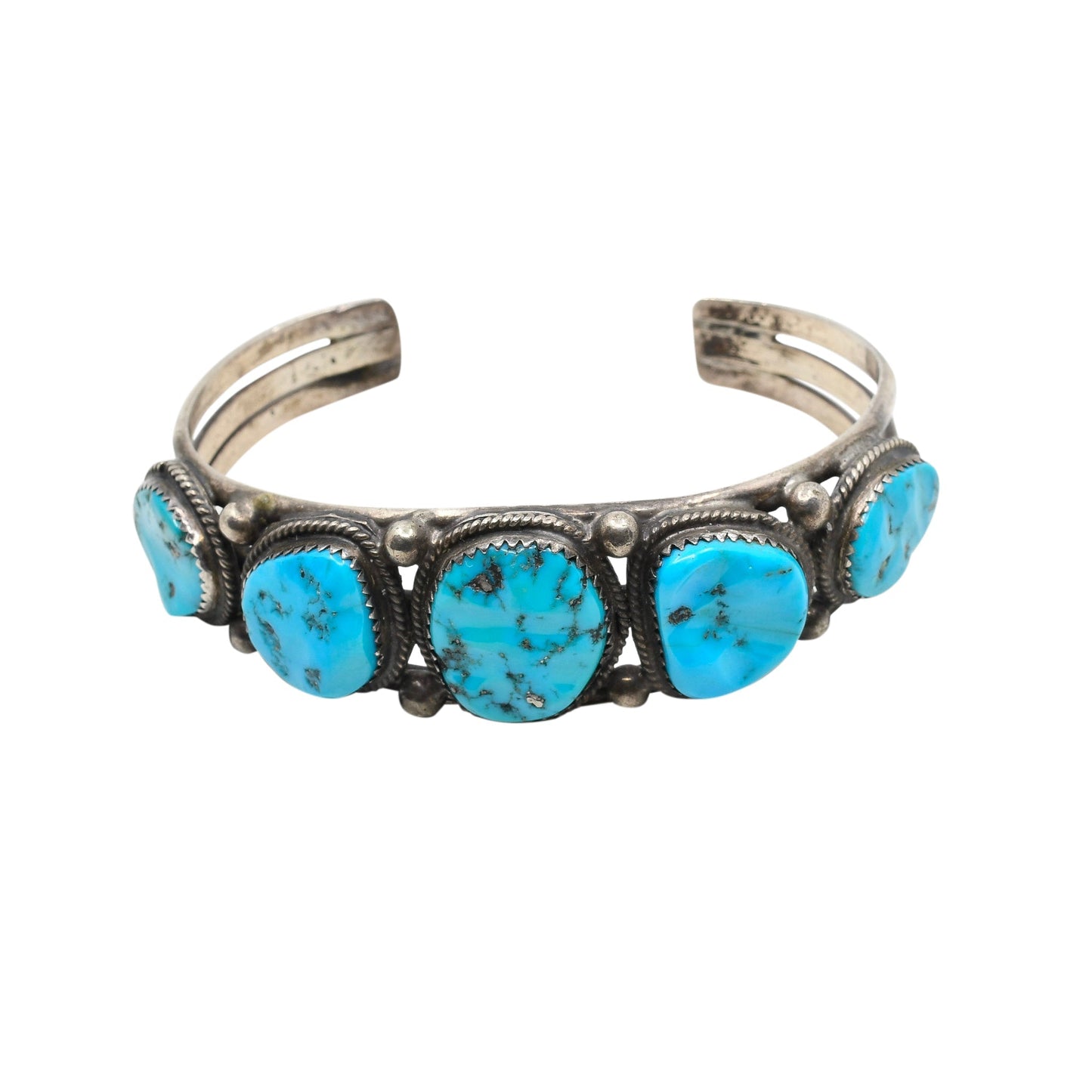 Vintage Navajo Bracelet With Handcut Turquoise Stones - Turquoise & Tufa