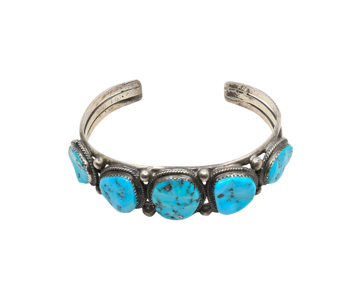 Vintage Navajo Bracelet With Handcut Turquoise Stones - Turquoise & Tufa