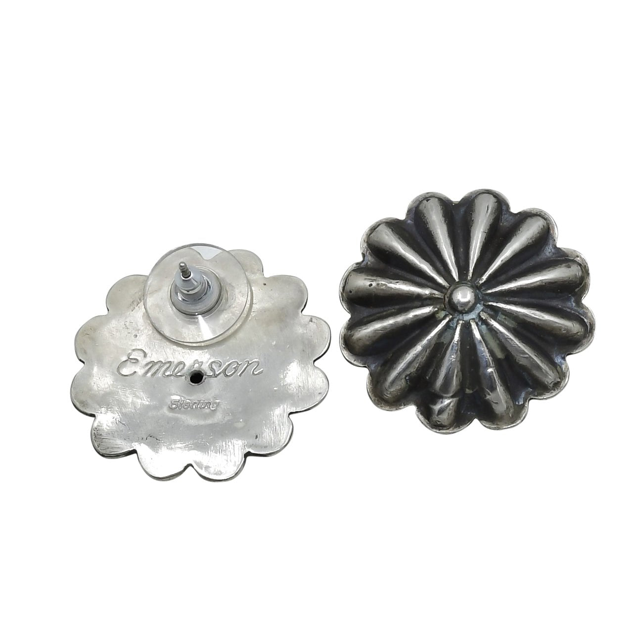 Vintage Navajo Button Earrings By Emerson Bill - Turquoise & Tufa