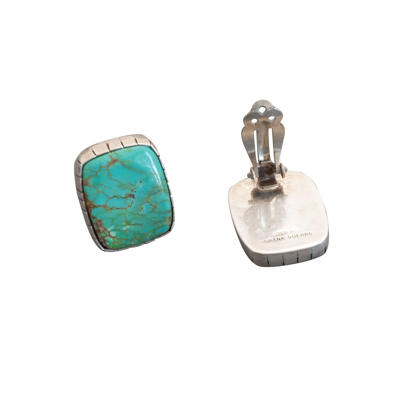 Vintage Navajo Clip Earrings of Turquoise by Frank Guerro - Turquoise & Tufa