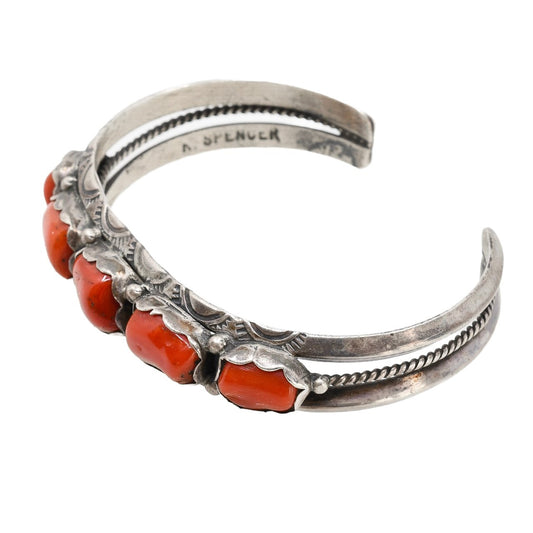 Vintage Navajo Coral Bracelet - Turquoise & Tufa