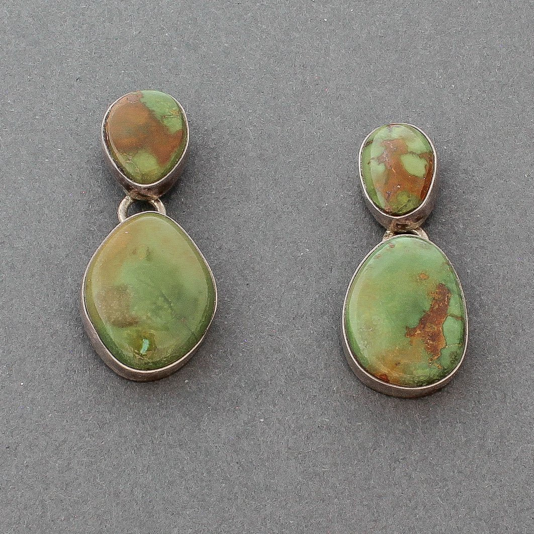Vintage Navajo Dangle Earrings of Turquoise by Esther Wood - Turquoise & Tufa