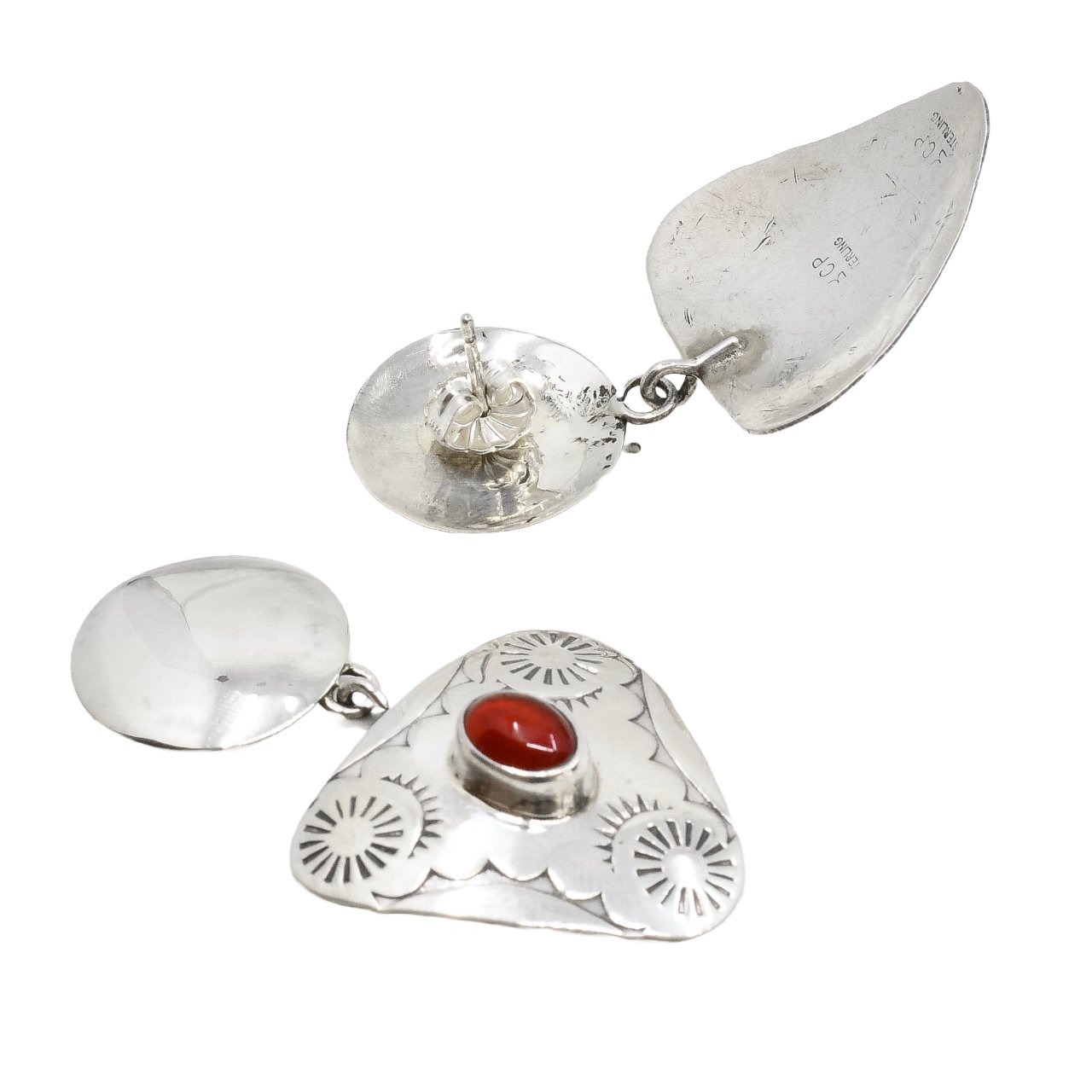 Vintage Navajo Dangle Earrings With Garnet Stones - Turquoise & Tufa