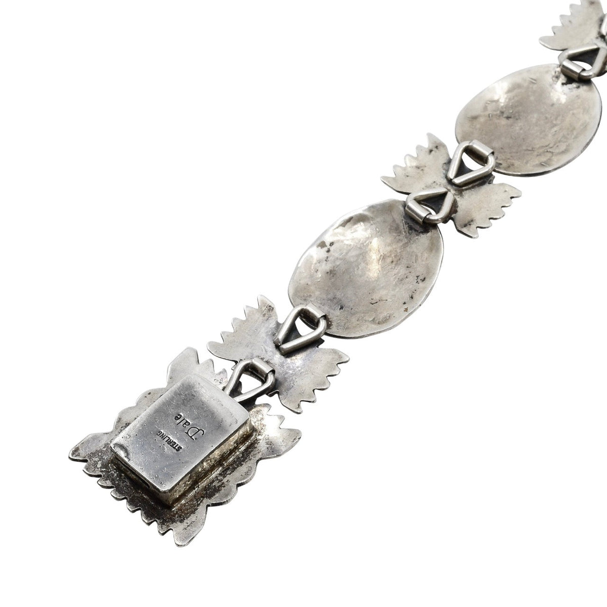 Vintage Navajo Jeanette Dale Silver Link Bracelet - Turquoise & Tufa