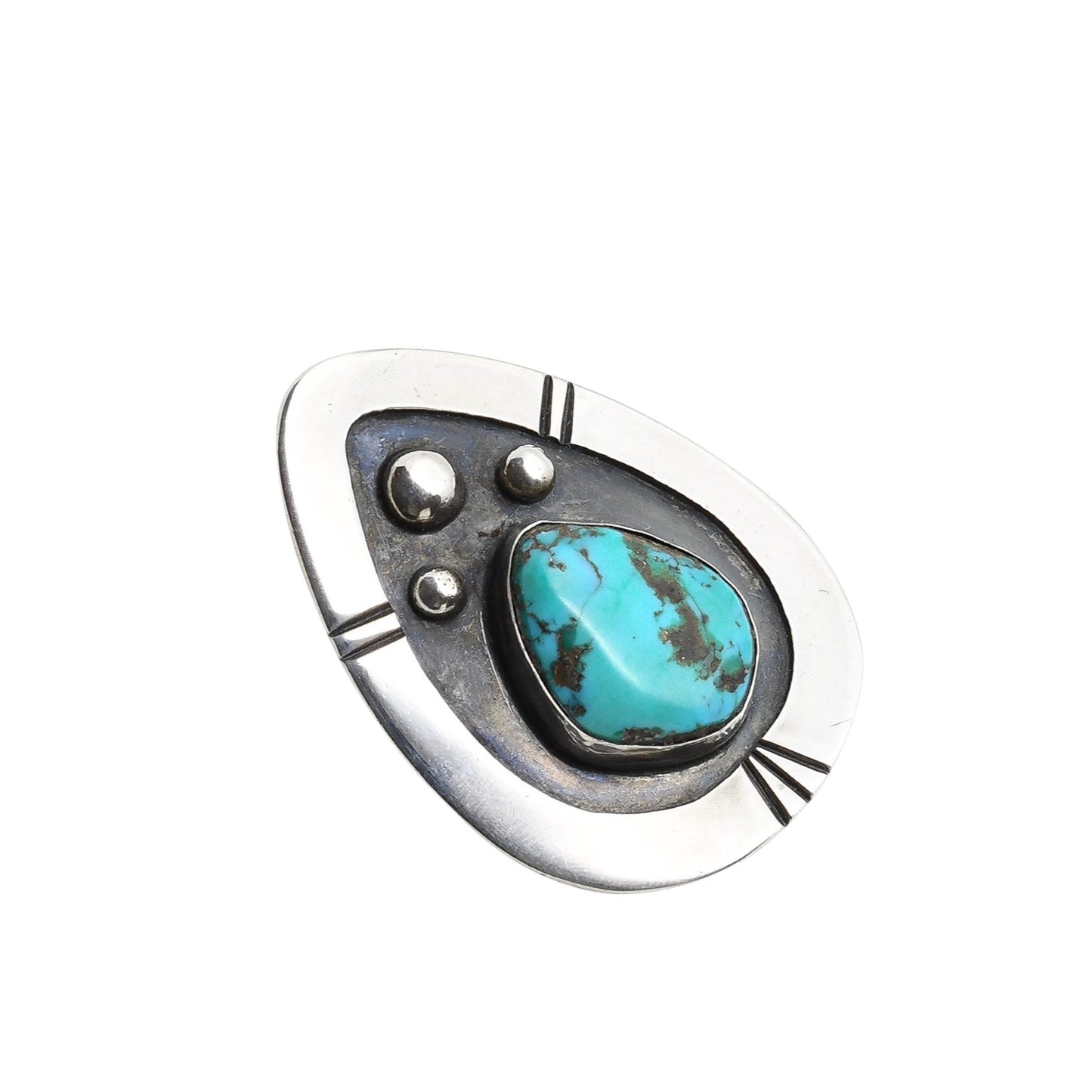Vintage Navajo or Pueblo Turquoise Modernist Pin - Turquoise & Tufa