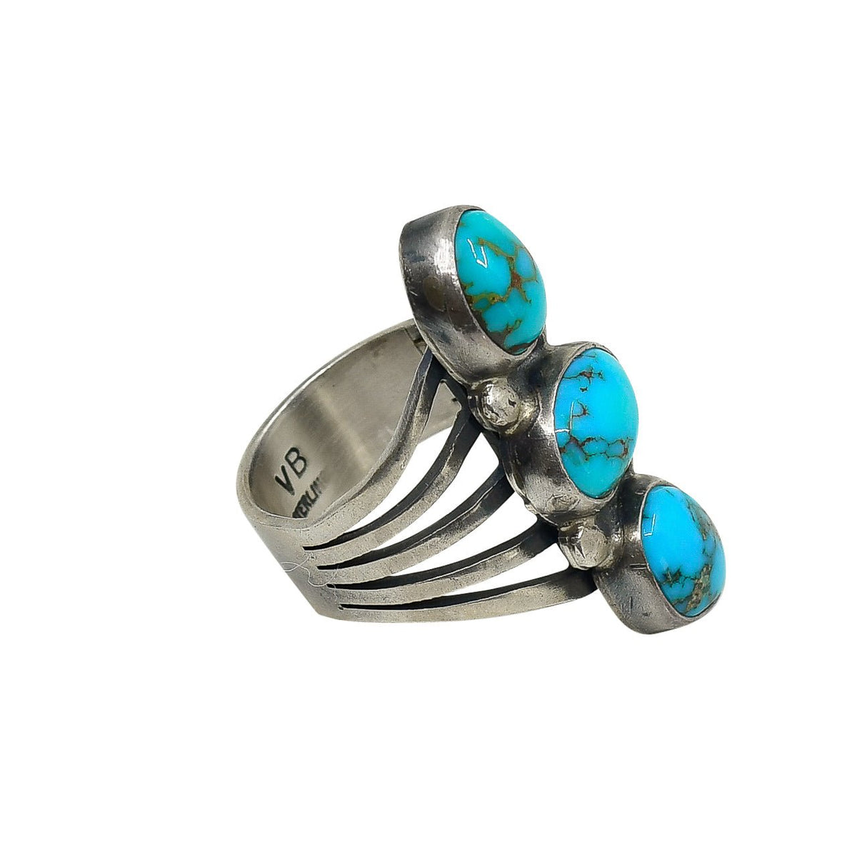 Vintage Navajo Ring Set With Natural Lone Mountain Turquoise - Turquoise & Tufa