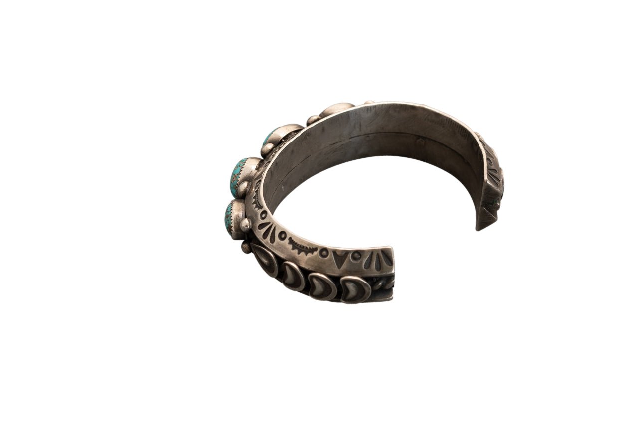 Vintage Navajo Row Bracelet With Fine Natural Turquoise - Turquoise & Tufa