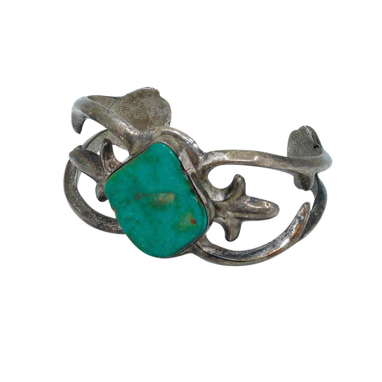 Vintage Navajo Sand Cast Bracelet Of Silver and Turquoise - Turquoise & Tufa