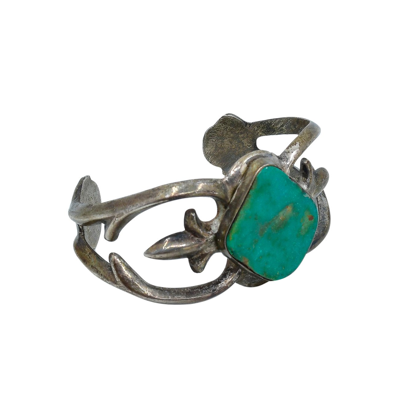 Vintage Navajo Sand Cast Bracelet Of Silver and Turquoise - Turquoise & Tufa