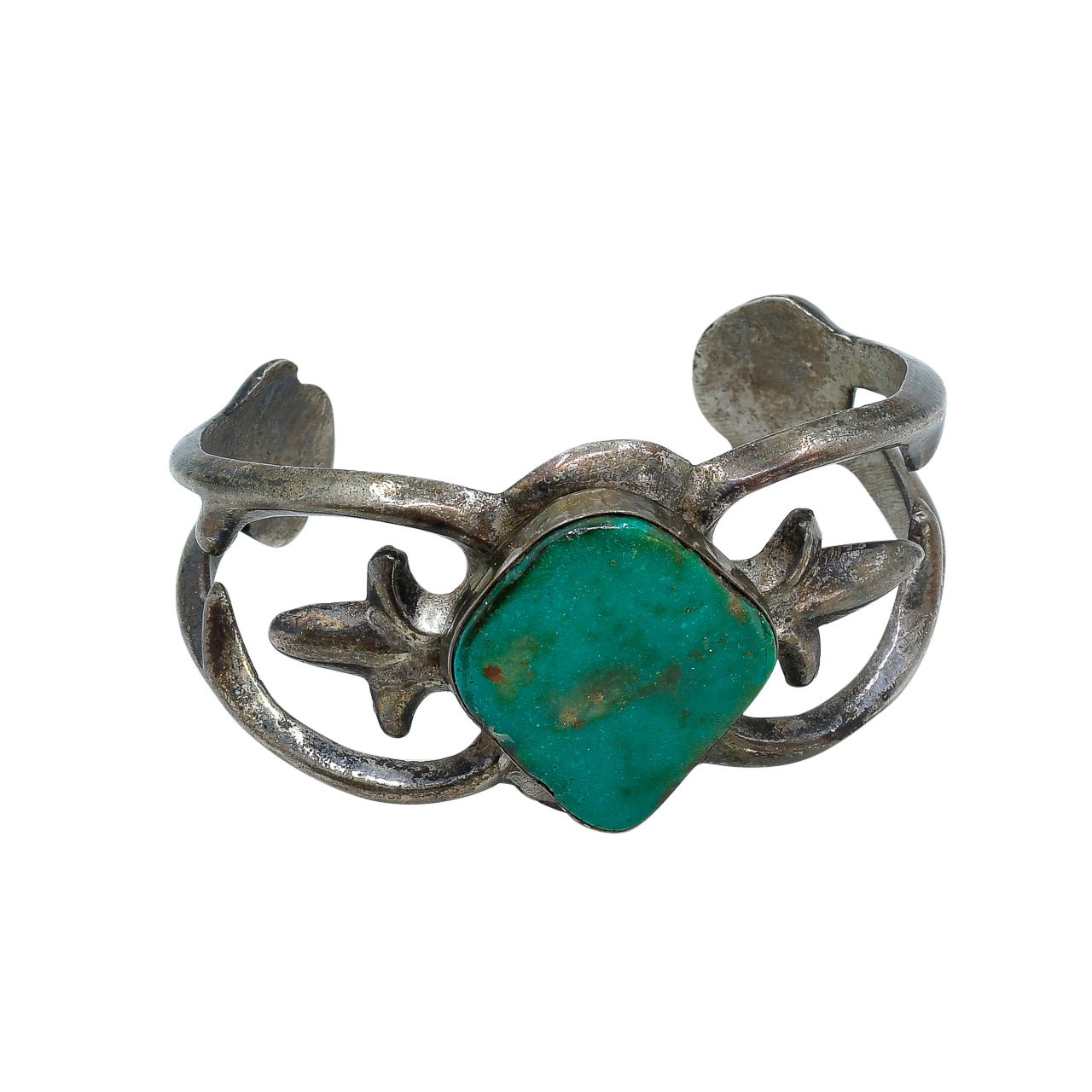 Vintage Navajo Sand Cast Bracelet Of Silver and Turquoise - Turquoise & Tufa