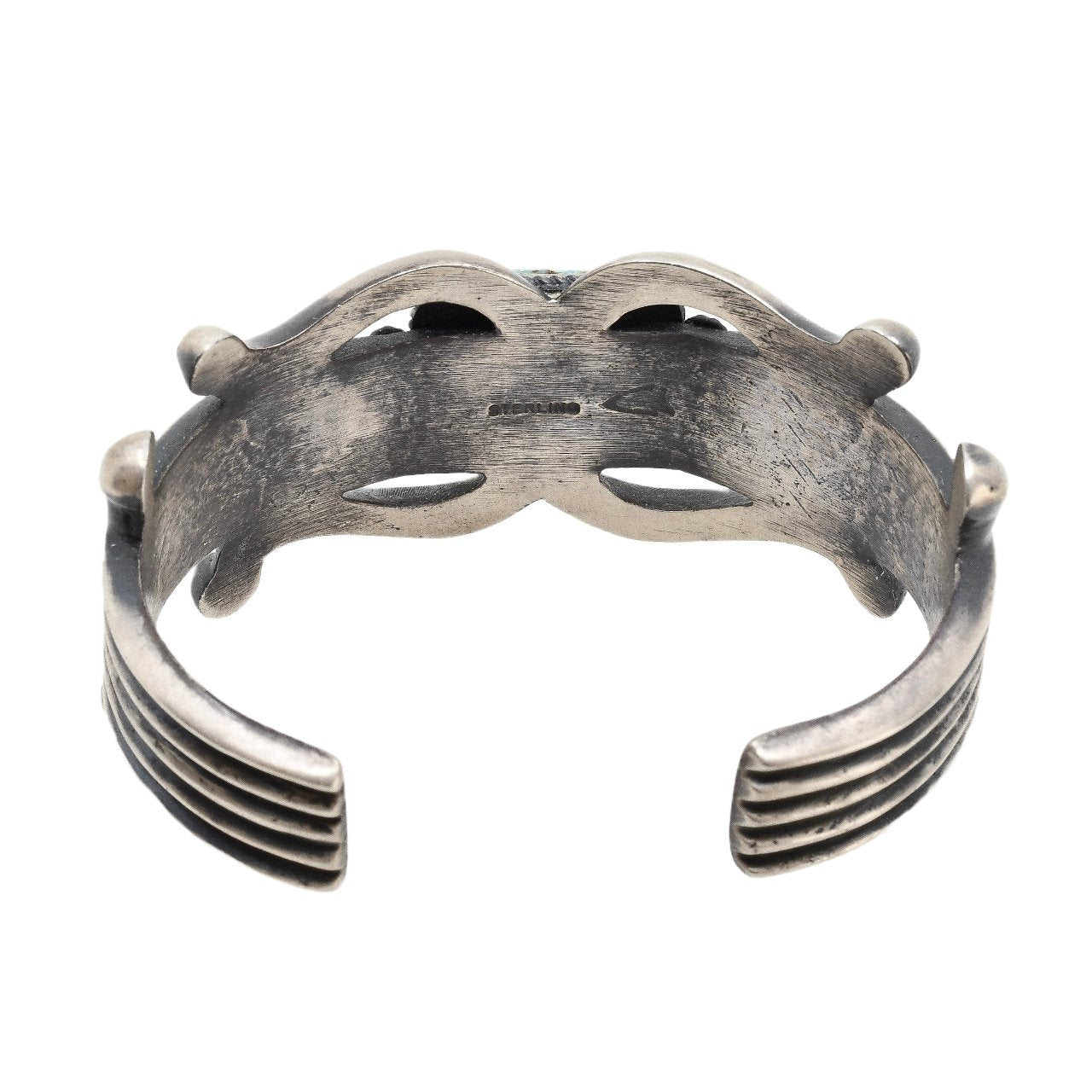Vintage Navajo Silver and Turquoise Sand Cast Bracelet - Turquoise & Tufa