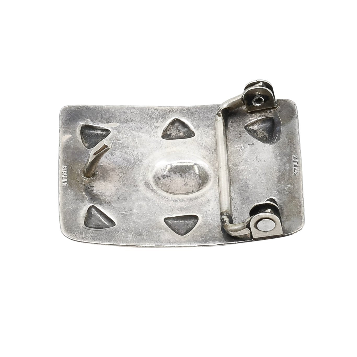 Vintage Navajo Silver Buckle of Repousse and Stamping - Turquoise & Tufa