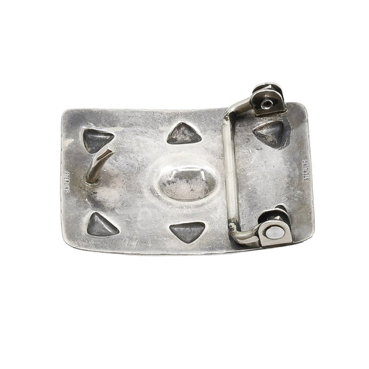Vintage Navajo Silver Buckle of Repousse and Stamping - Turquoise & Tufa