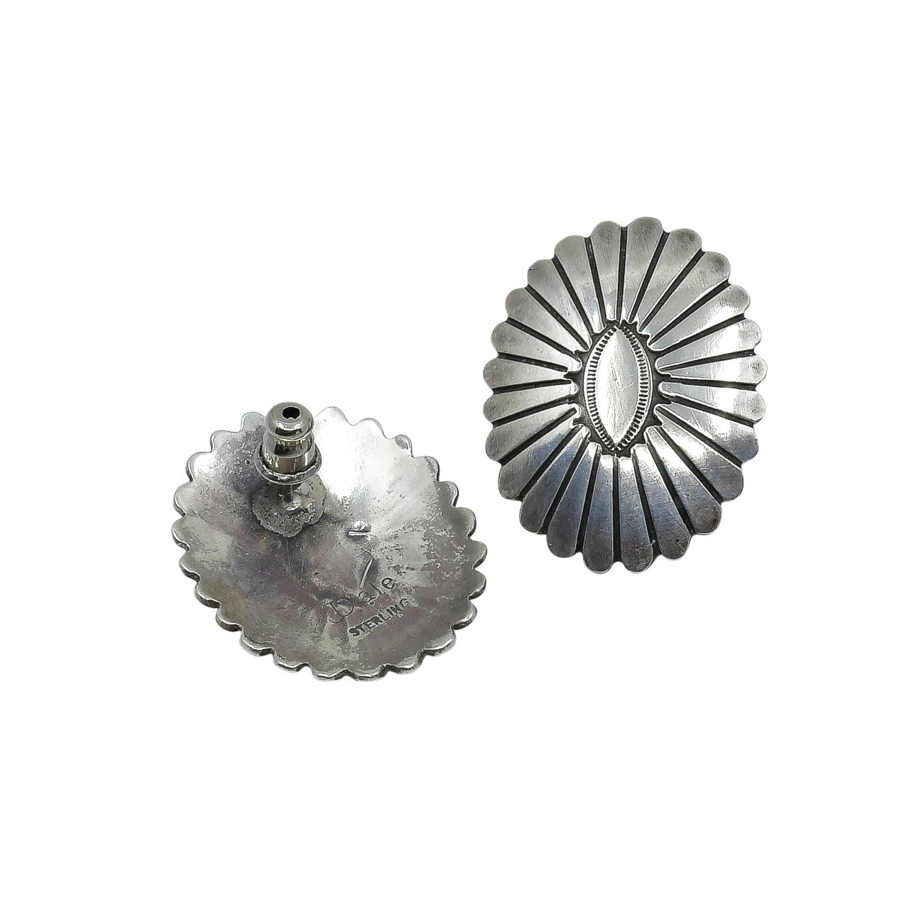Vintage Navajo Silver Earrings by Jeanette Dale - Turquoise & Tufa