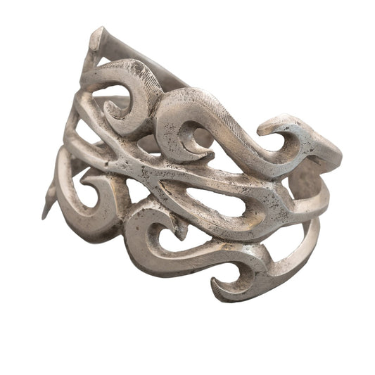 Vintage Navajo Silver Sand Cast Cuff Bracelet - Turquoise & Tufa