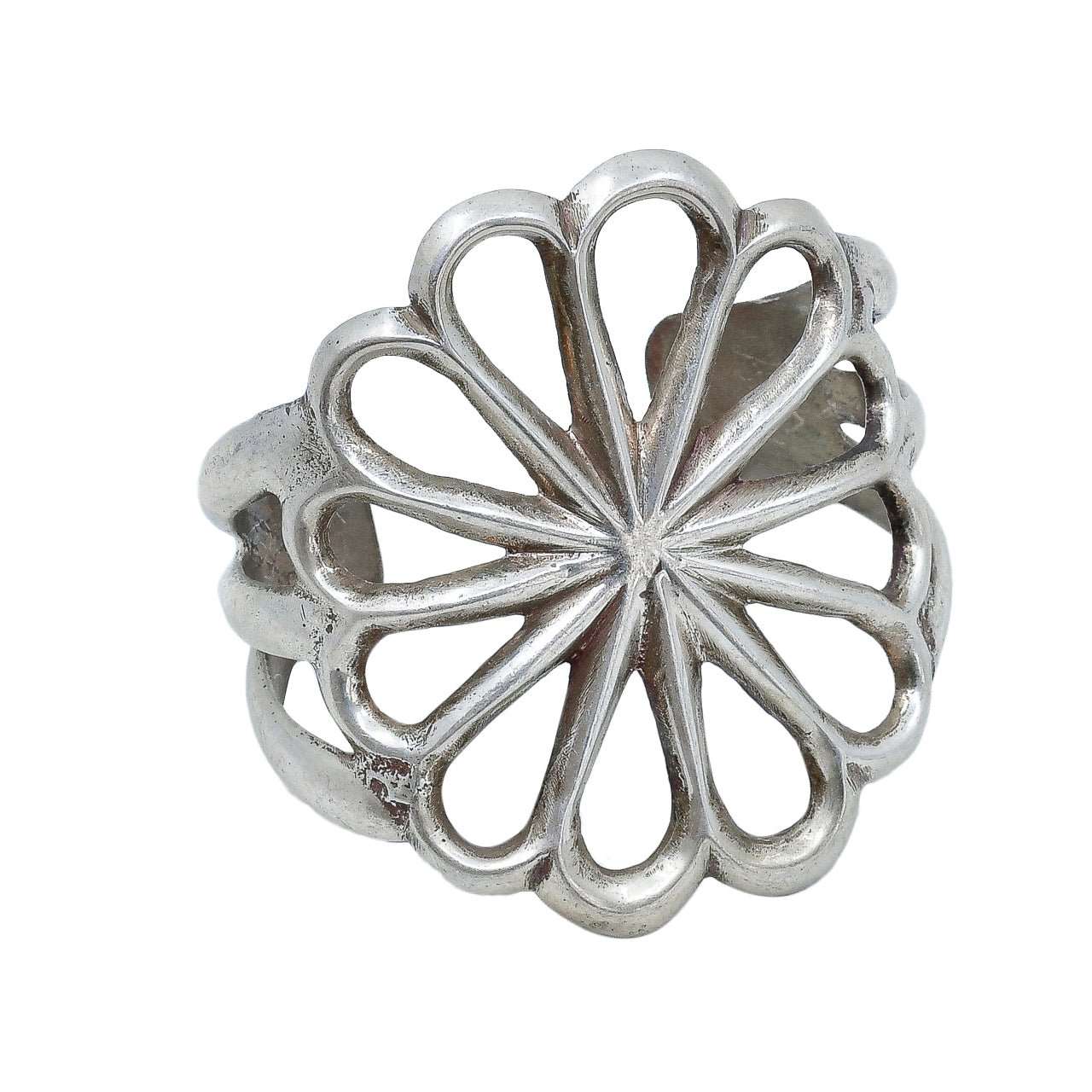 Vintage Navajo Silver Sand Cast Flower Cuff - Turquoise & Tufa