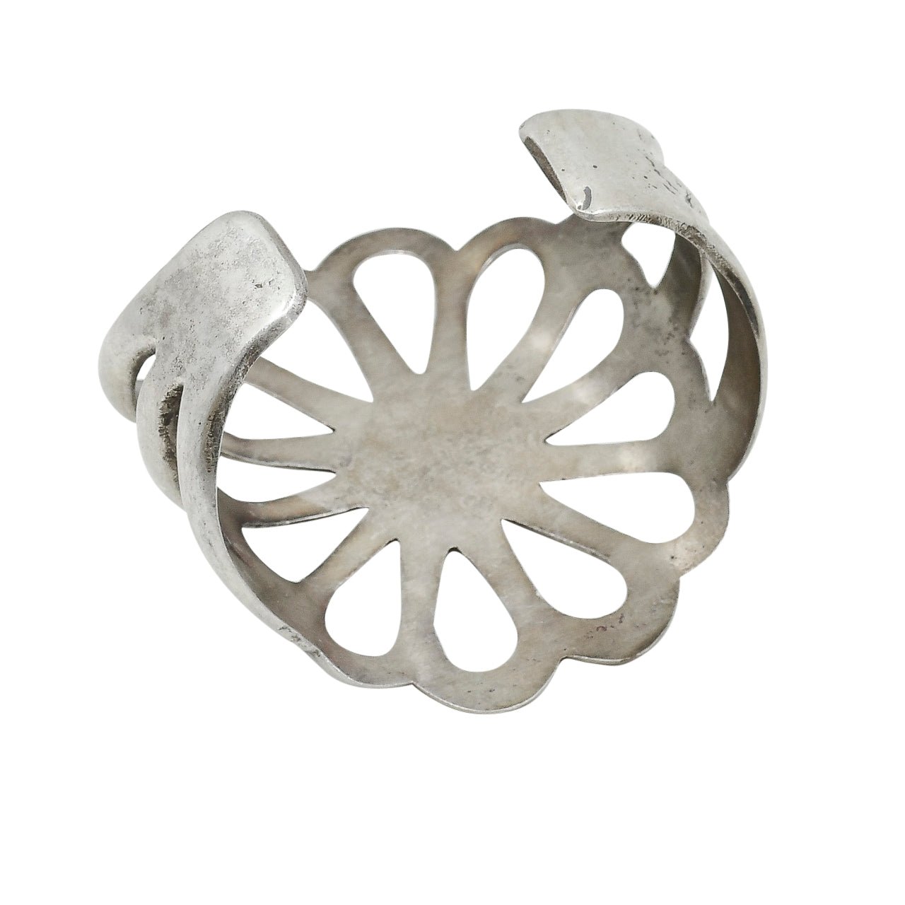 Vintage Navajo Silver Sand Cast Flower Cuff - Turquoise & Tufa