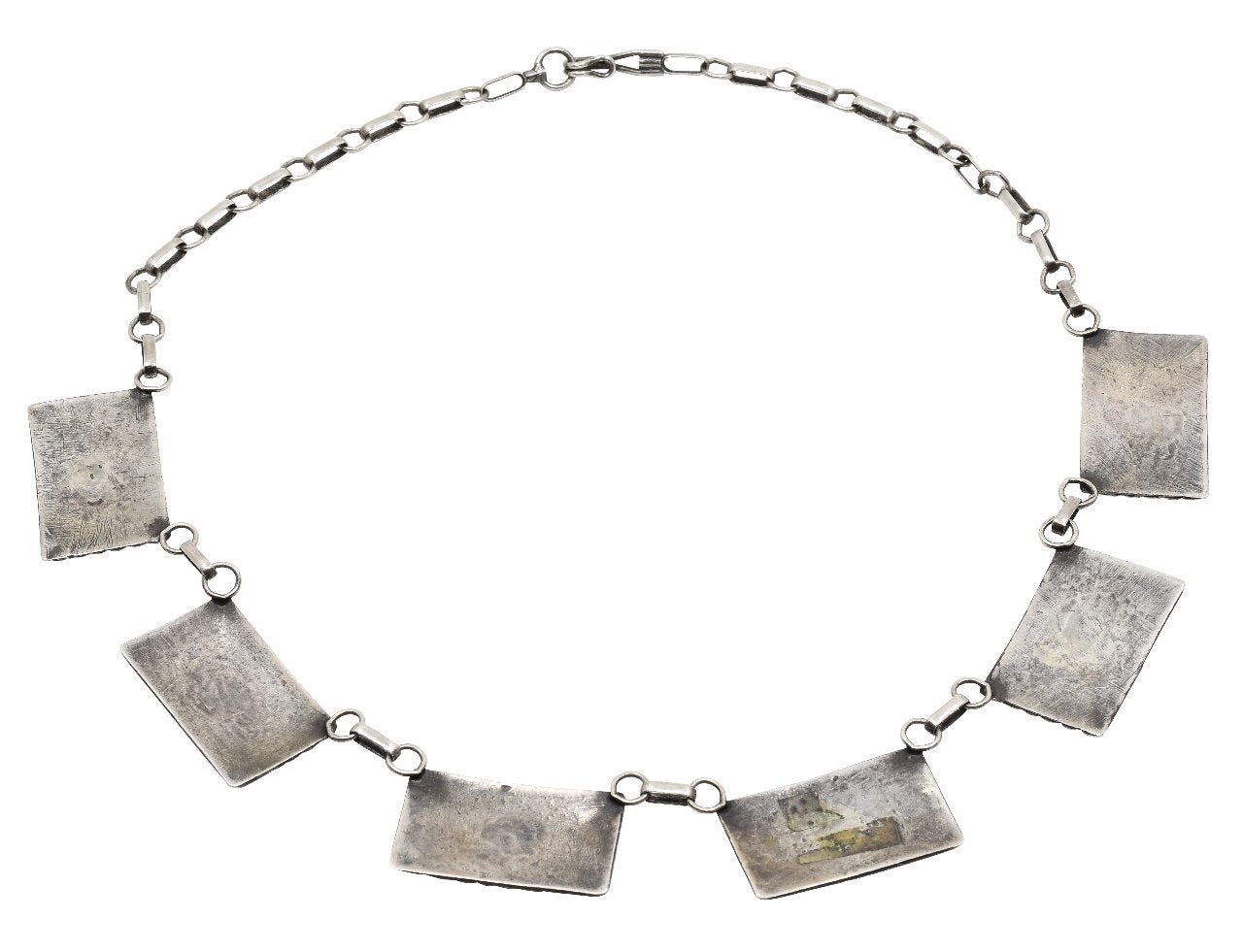 Vintage Navajo Silver Segment Necklace With Starburst Motif - Turquoise & Tufa