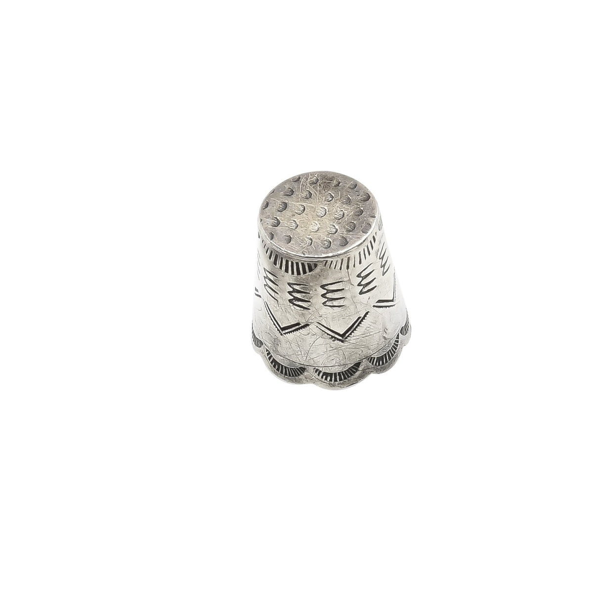 Vintage Navajo Silver Thimble With Stamping - Turquoise & Tufa