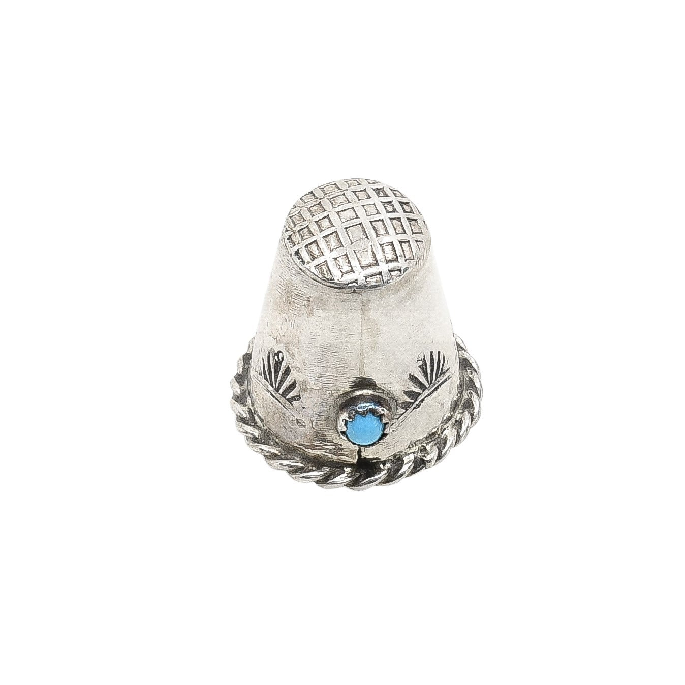 Vintage Navajo Silver Thimble With Turquoise - Turquoise & Tufa