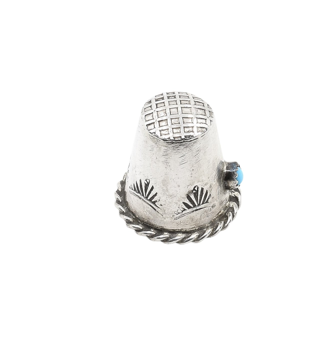 Vintage Navajo Silver Thimble With Turquoise - Turquoise & Tufa