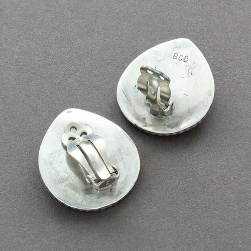 Vintage Navajo Turquoise and Silver Teardrop Earrings - Turquoise & Tufa