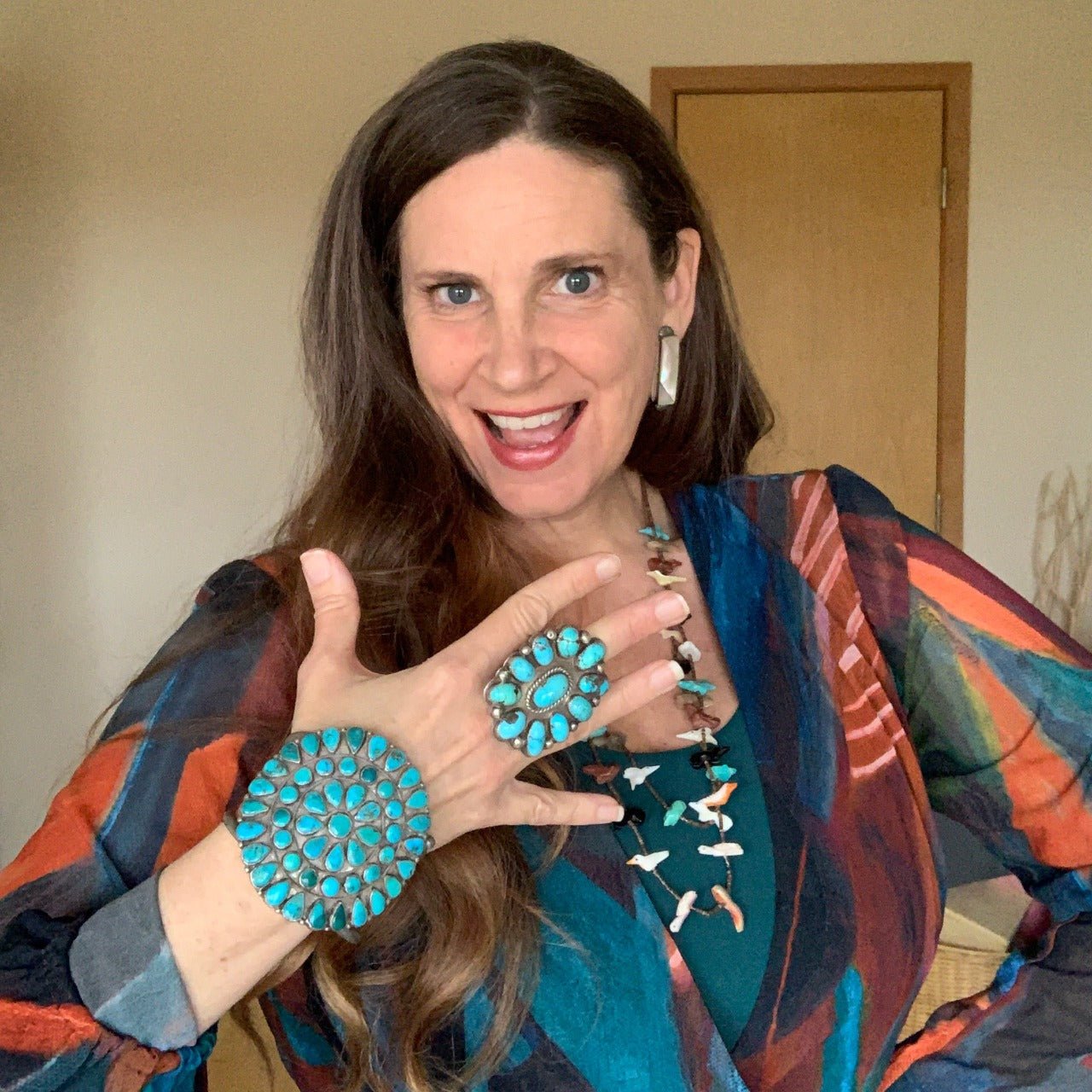 Vintage Navajo Turquoise Cluster Bracelet - Turquoise & Tufa