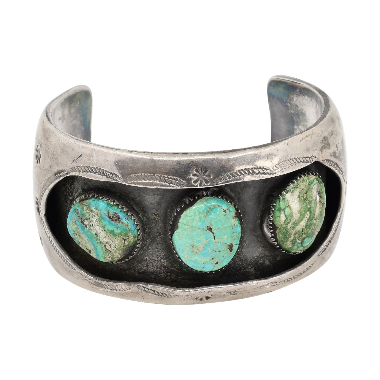 Vintage Navajo Turquoise Shadowbox Bracelet - Turquoise & Tufa