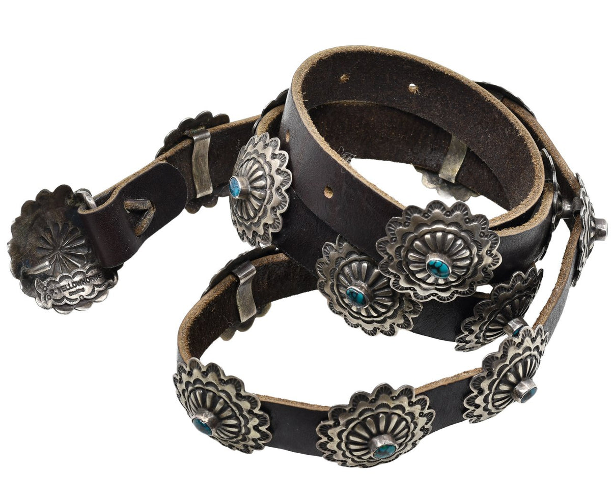 Vintage Patrick Yellowhorse Concho Belt With Natural Turquoise - Turquoise & Tufa