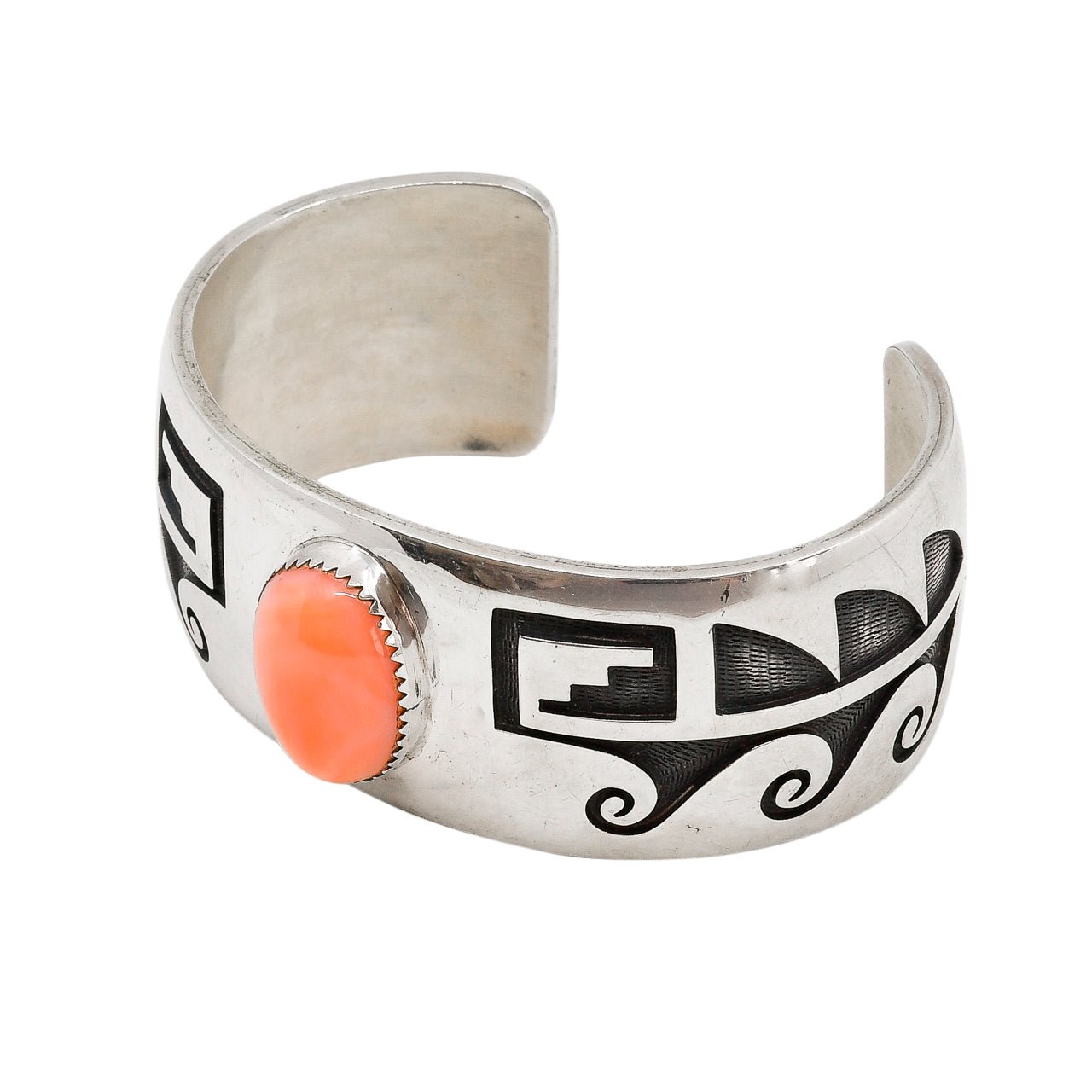 Vintage Philbert Poseyesva Silver Overlay Bracelet With Angel Skin Coral - Turquoise & Tufa