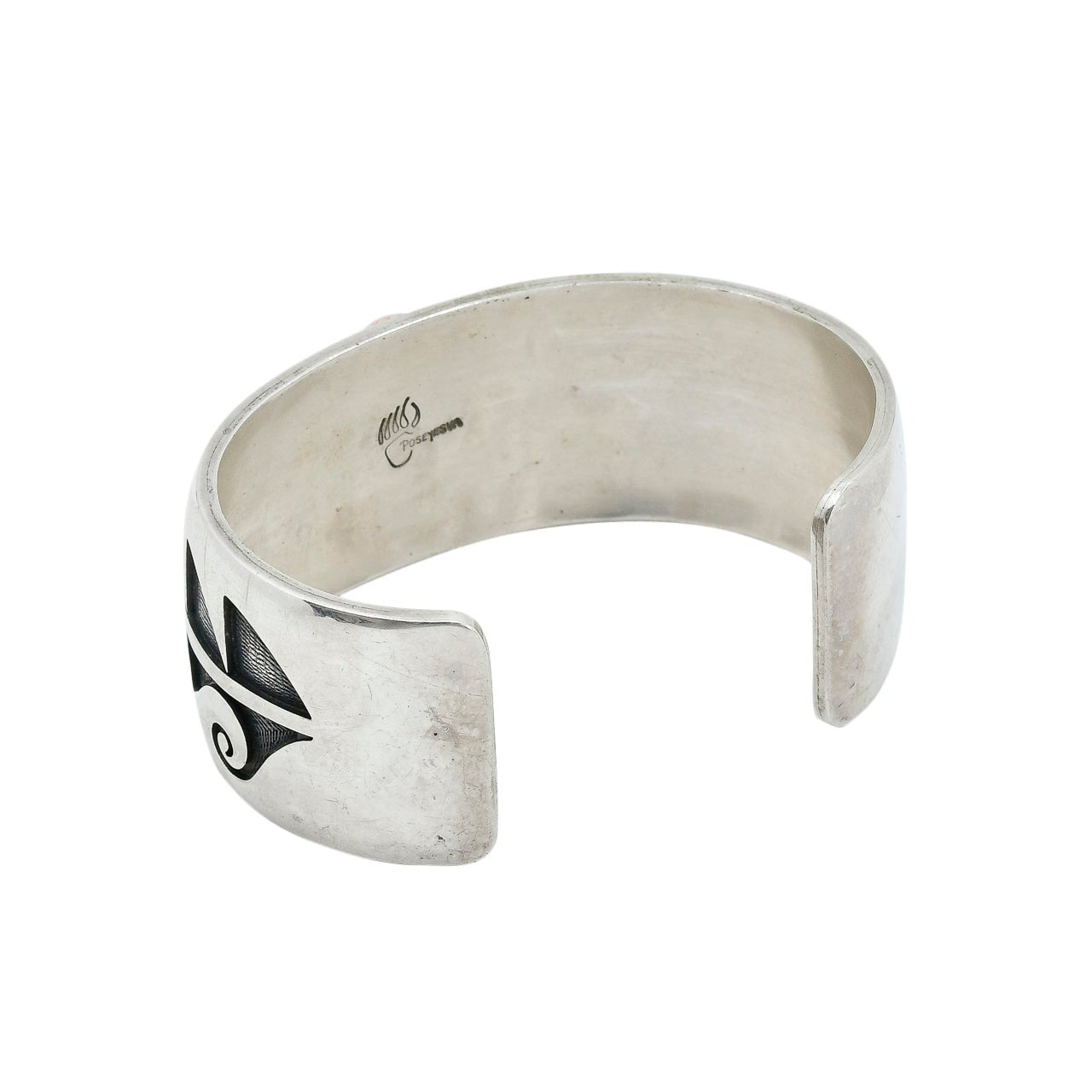 Vintage Philbert Poseyesva Silver Overlay Bracelet With Angel Skin Coral - Turquoise & Tufa