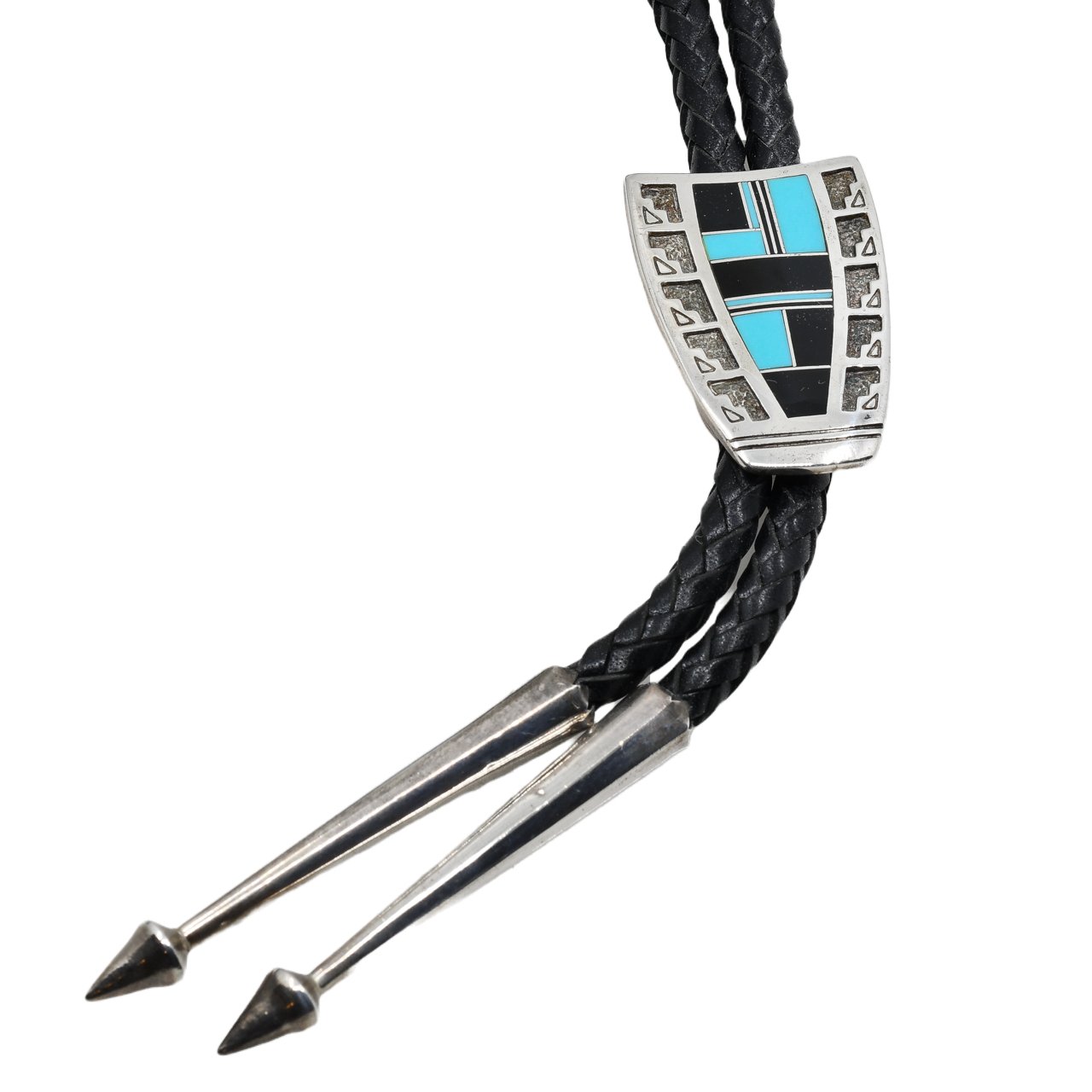 Vintage Ray Tracey and Knifewing Segura Bolo of Inlay Turquoise and Jet - Turquoise & Tufa