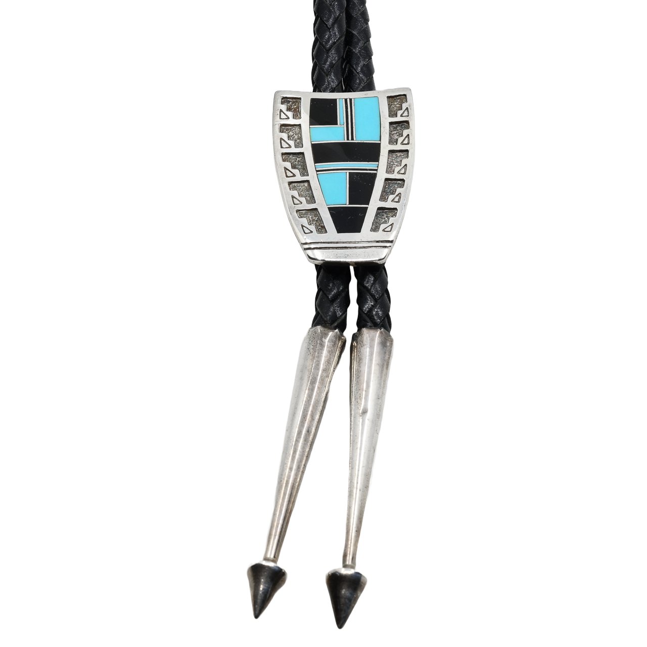Vintage Ray Tracey and Knifewing Segura Bolo of Inlay Turquoise and Jet - Turquoise & Tufa