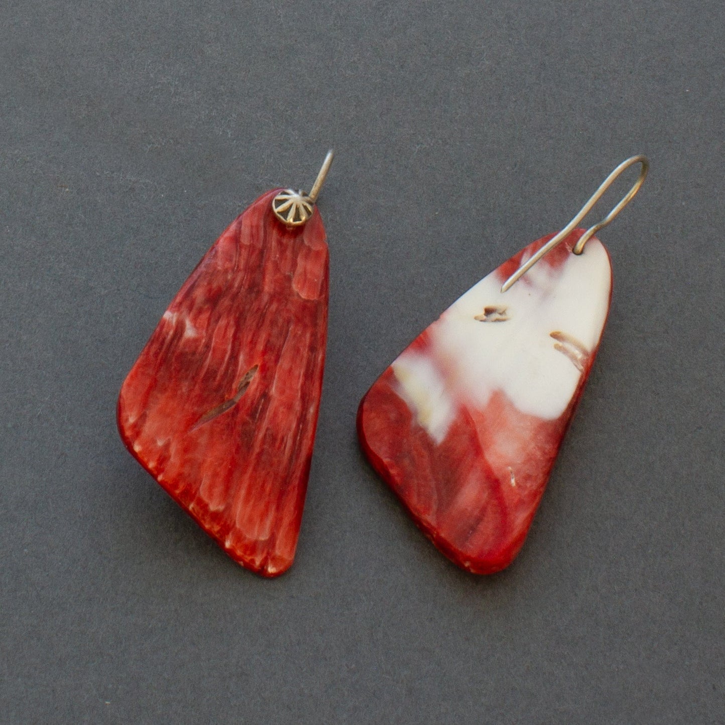 Vintage Red Spondylus Shell Earrings by Harry H. Begay - Turquoise & Tufa
