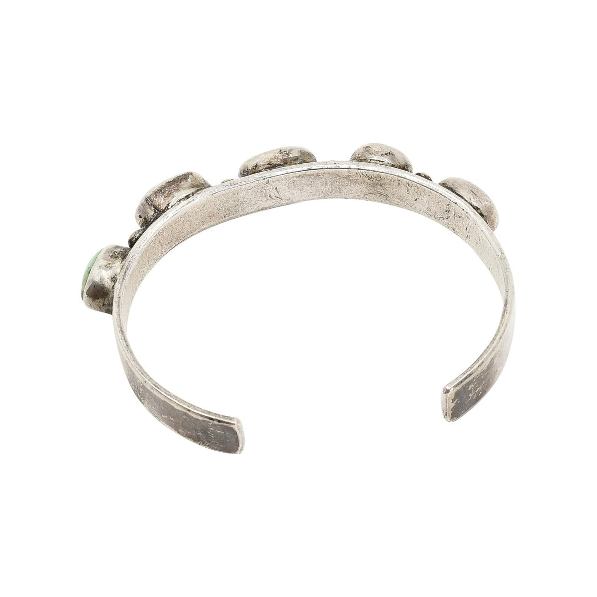 Vintage Silver Row Bracelet With Natural Turquoise Stones - Turquoise & Tufa