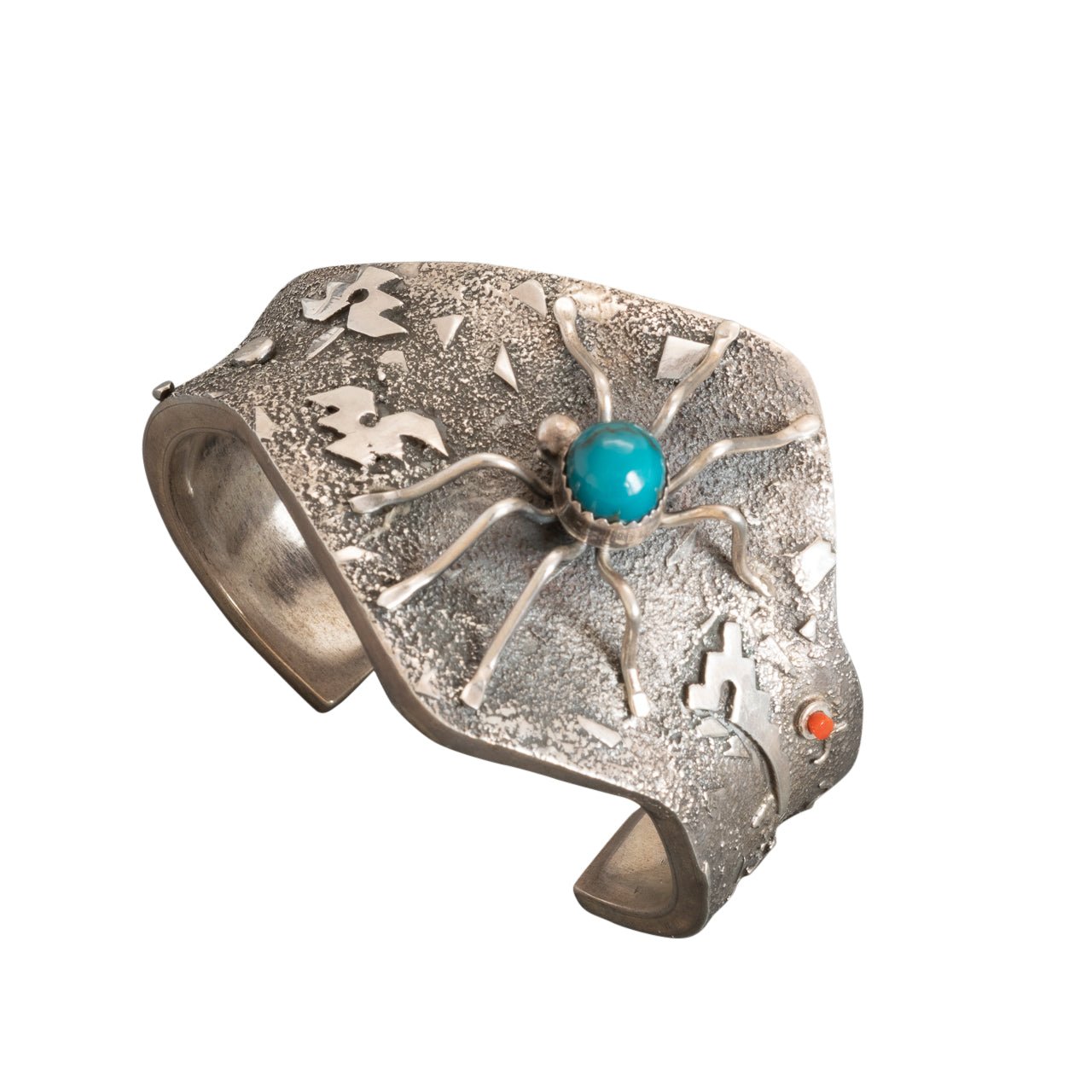 Vintage Teddy Draper Jr. Wide Silver Cuff of Spider Woman - Turquoise & Tufa