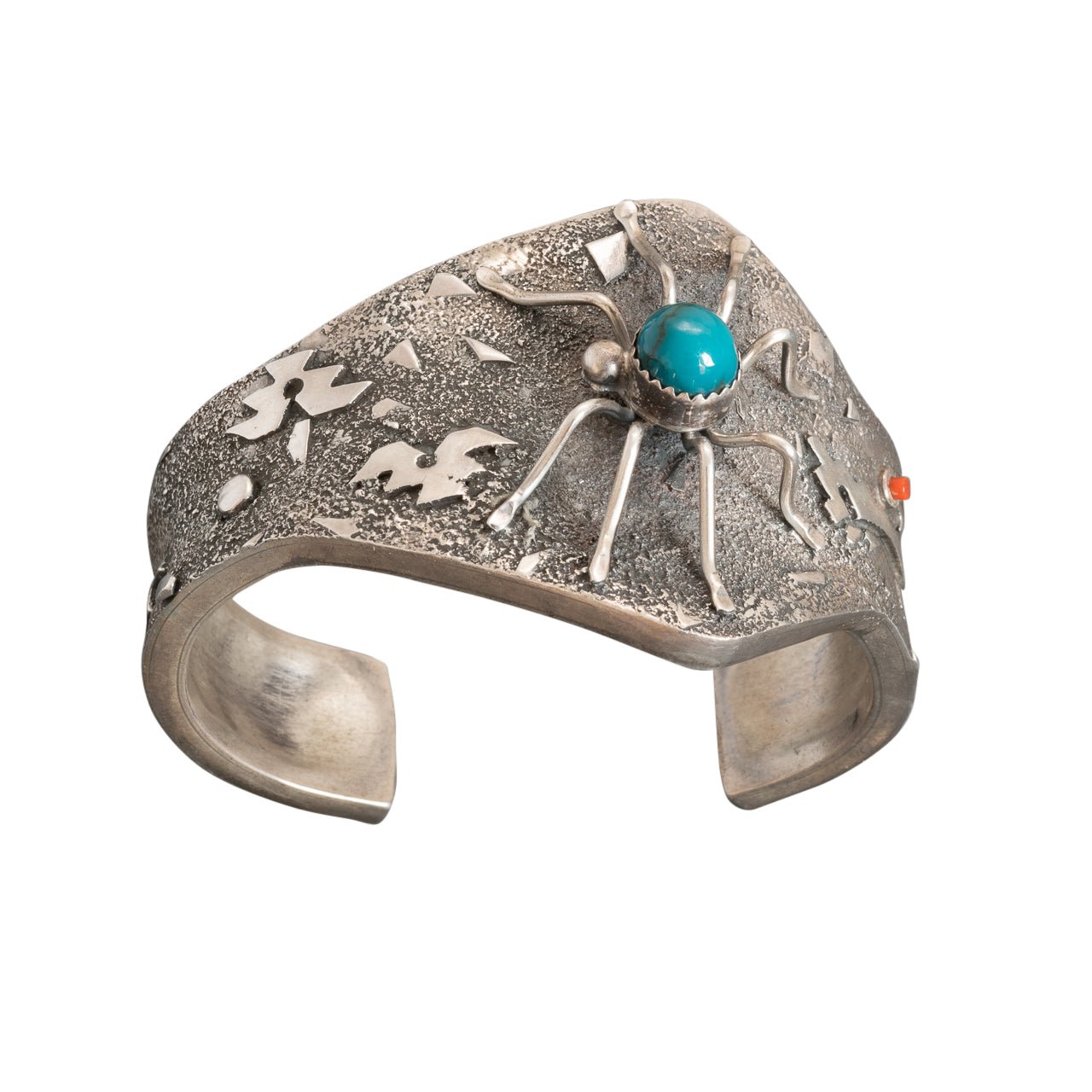 Vintage Teddy Draper Jr. Wide Silver Cuff of Spider Woman - Turquoise & Tufa