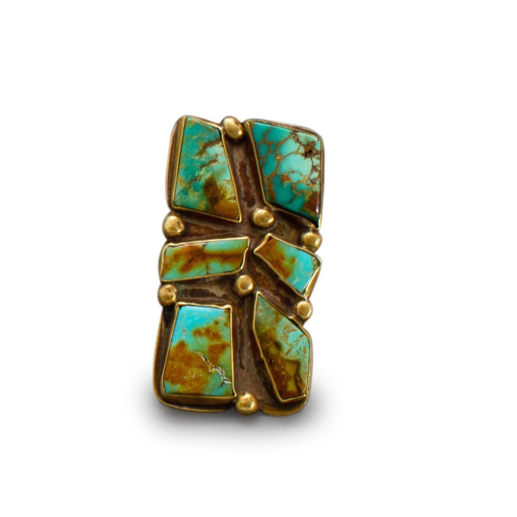 Vintage Turquoise Ring in Brass By Tony Aguilar Sr. - Turquoise & Tufa
