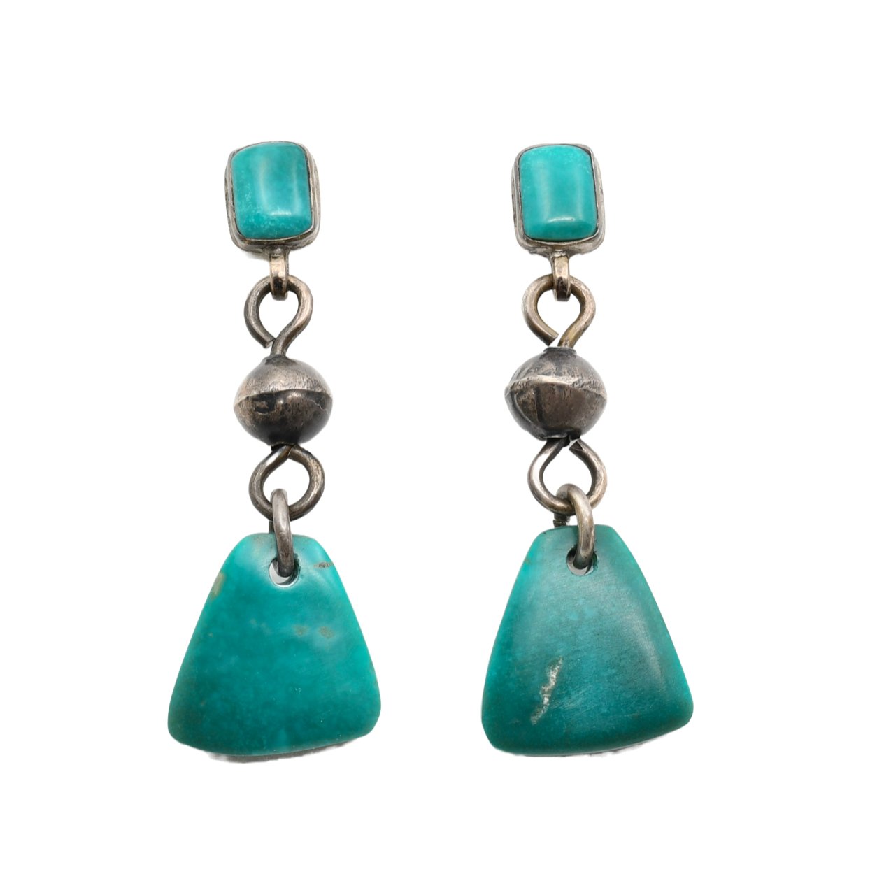 Vintage Turquoise Tab Dangle Earrings - Turquoise & Tufa