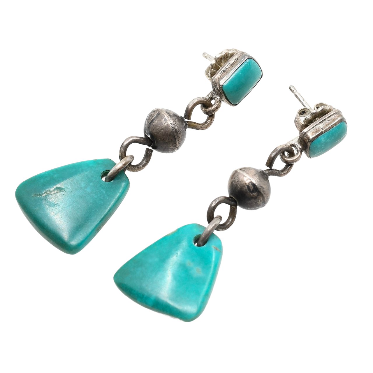 Vintage Turquoise Tab Dangle Earrings - Turquoise & Tufa
