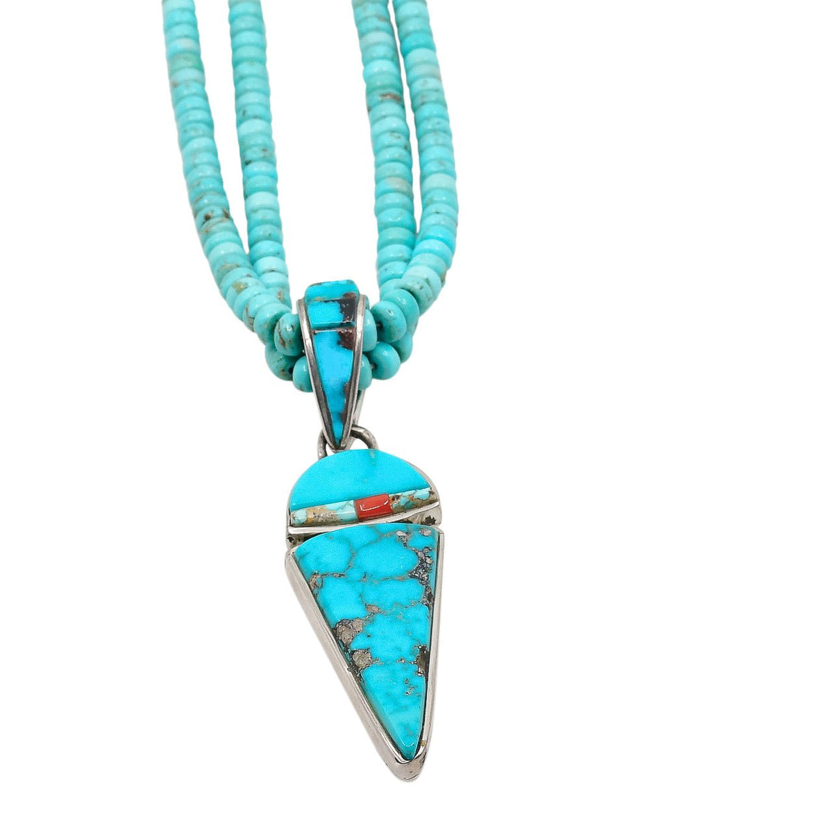 Vintage Two Strand Number 8 Turquoise Beaded Necklace - Turquoise & Tufa
