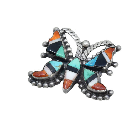 Vintage Zuni Inlay Butterfly Pin - Turquoise & Tufa