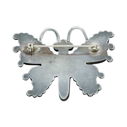 Vintage Zuni Inlay Butterfly Pin of Blue Gem Turquoise - Turquoise & Tufa