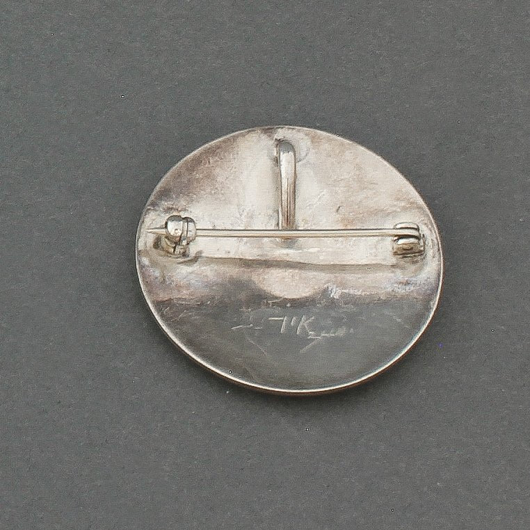 Vintage Zuni Inlay Sunface Or Tawa Pin Pendant - Turquoise & Tufa