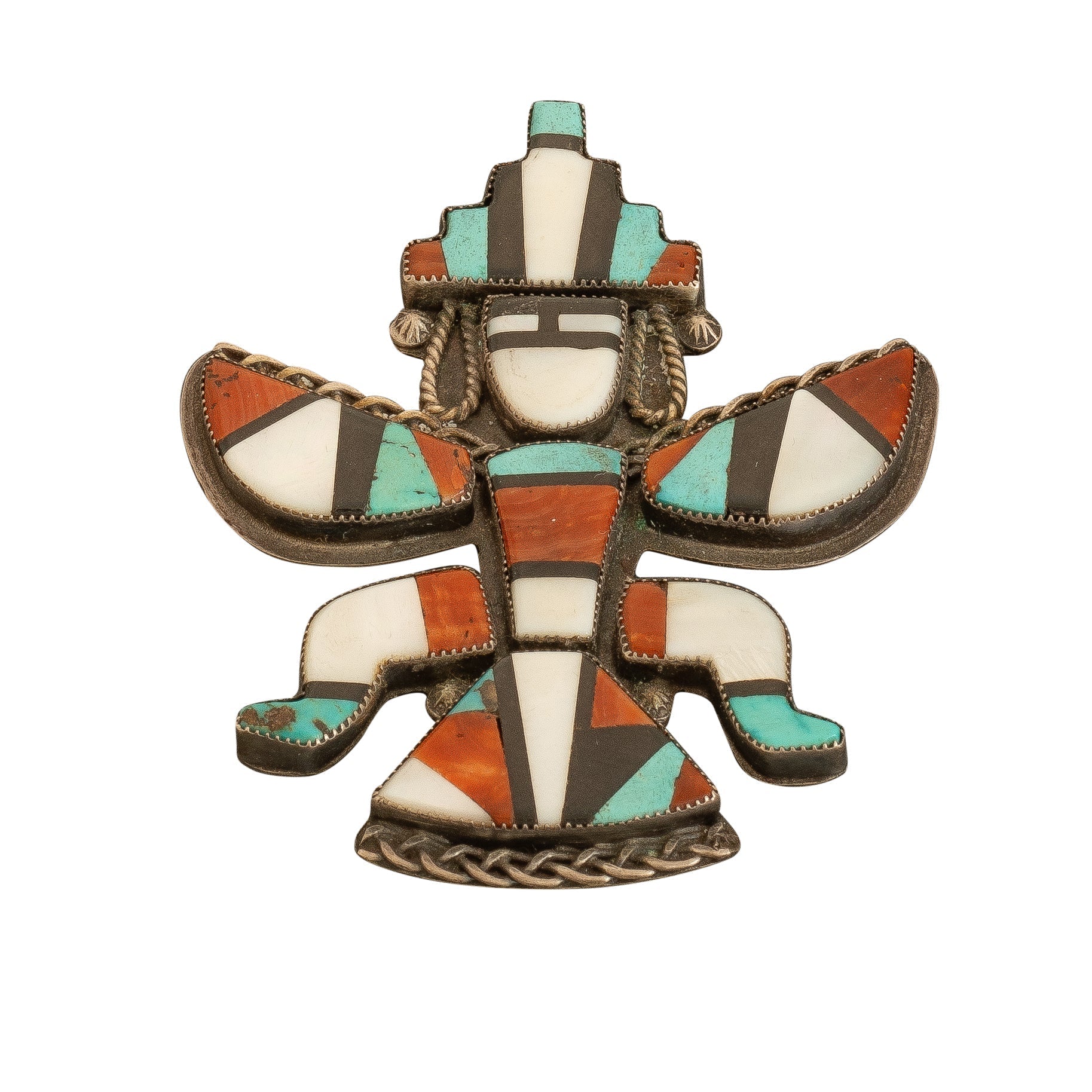 Vintage Zuni Knifewing Brooch of Mosaic Inlay - Turquoise & Tufa