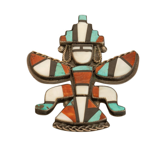Vintage Zuni Knifewing Brooch of Mosaic Inlay - Turquoise & Tufa