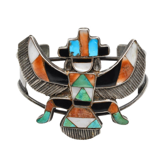 Vintage Zuni Knifewing Inlay Bracelet - Turquoise & Tufa